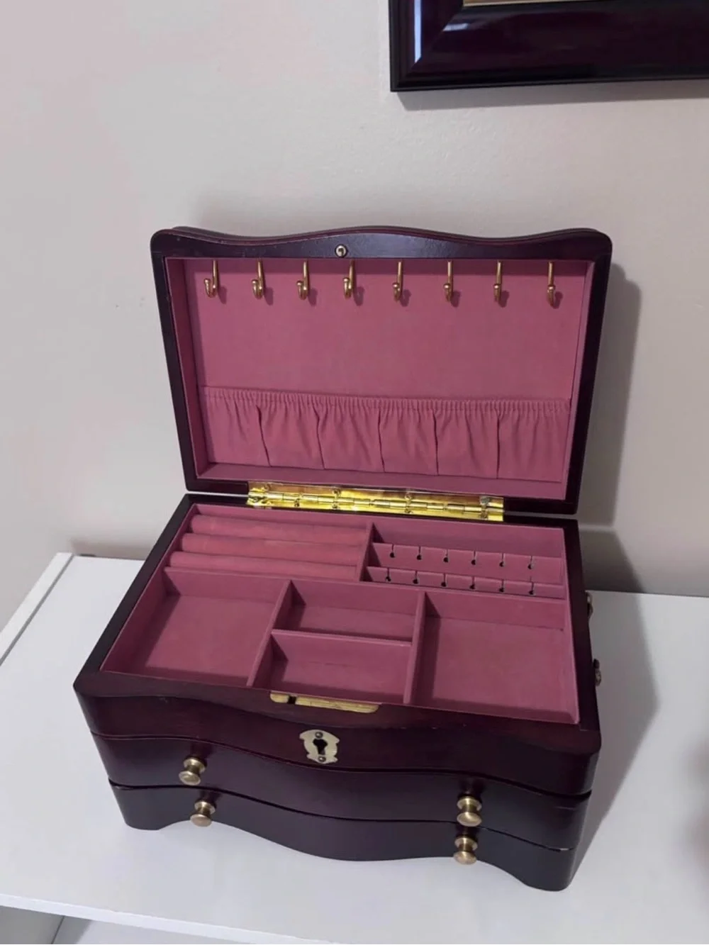 Classic Mahogany Jewelry Box with Brass Hardware